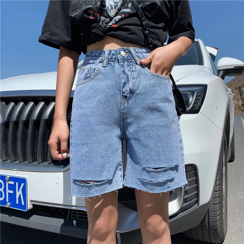 Summer 2019 летние высокие Капри по талии джинсы женские стрейч до колена джинсовые