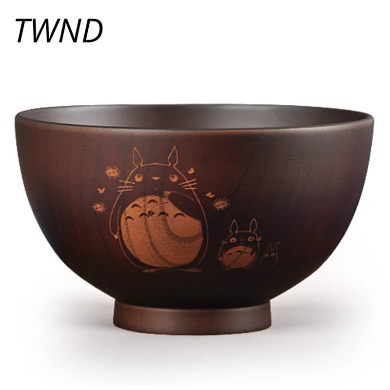 

Japan style Totoro wood bowls cartoon handpainted tableware 11