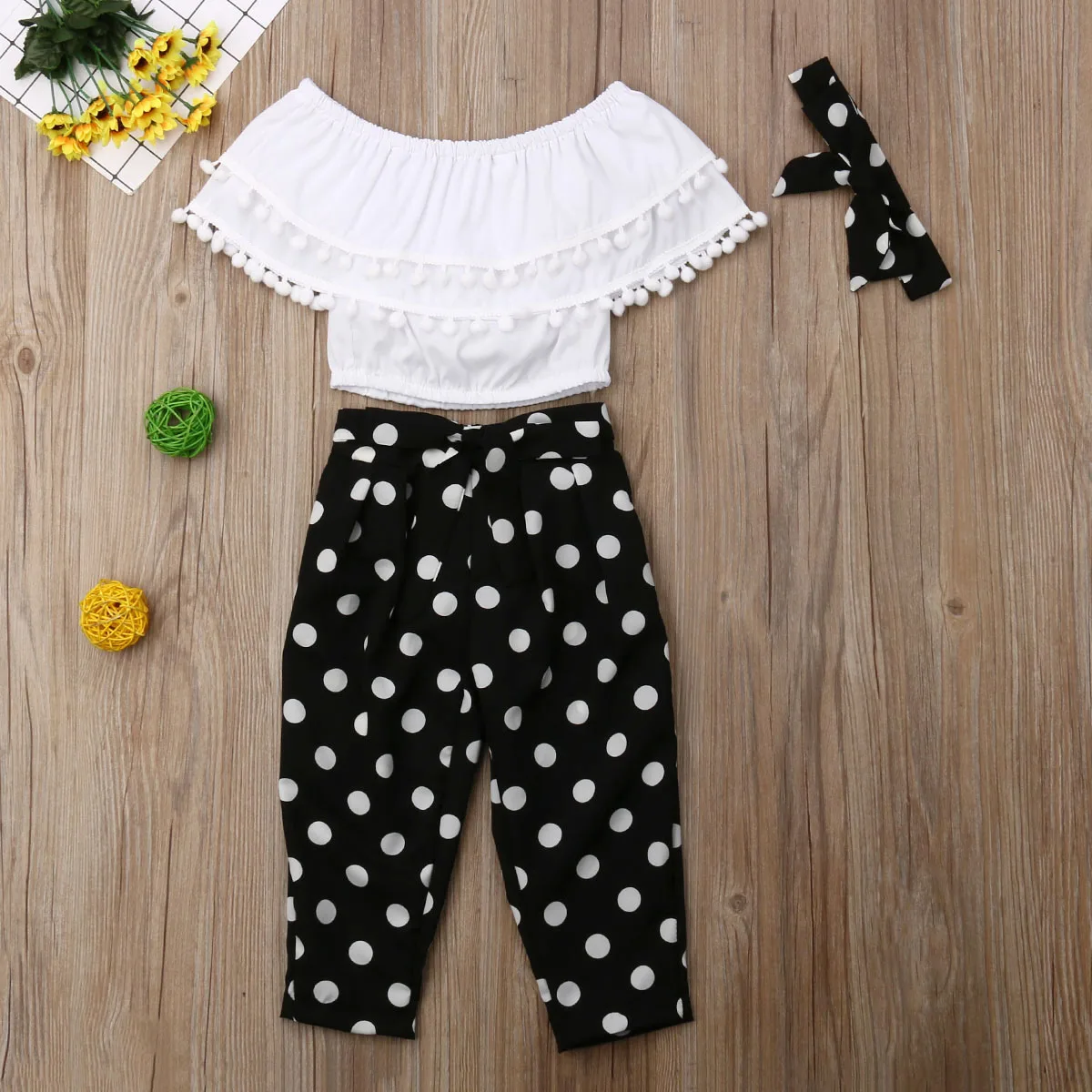 Toddler Kids Clothing Baby Girls Cute Ruffle Tassels Vest Tank Top+ Polka Dot Long Pants Trousers Headband Outfits Clothes Set Toddler Kids Clothing Baby Girls Cute Ruffle Tassels Vest Tank Top+ Polka Dot Long Pants Trousers Headband Outfits Clothes Set