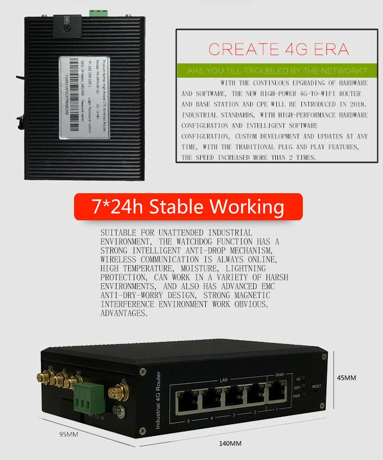high speed 27dBm 300M industrial DIN rail 4g lte wireless router support openwrt