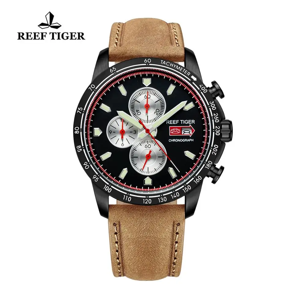 Риф Тигр/RT спортивные часы для мужчин хронограф кварцевые часы с итальянской телячьей кожи и супер светящиеся часы RGA3029 - Цвет: RGA3029-BBBW
