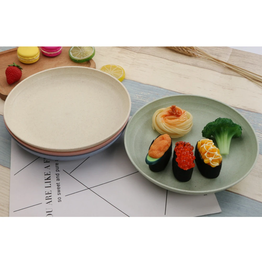 2019 Hot Solid Color Eco Food Snack Dish Plate Wheat Straw Lunch Dinner Dessert Fruit Plate Tray