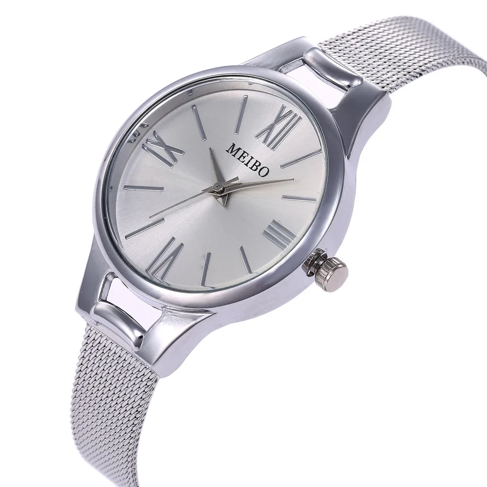 Women Fashion Watch Ultra Thin Lady Casual Watches Stainless Steel Mesh Band Simple Silver