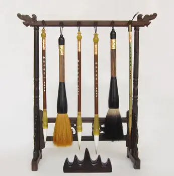 

2019 Set of 6 pcs Brush Pens Stand Holder Chinese Calligraphy Wen Fang Si Bao Painting Art Wolf Goat Hair New
