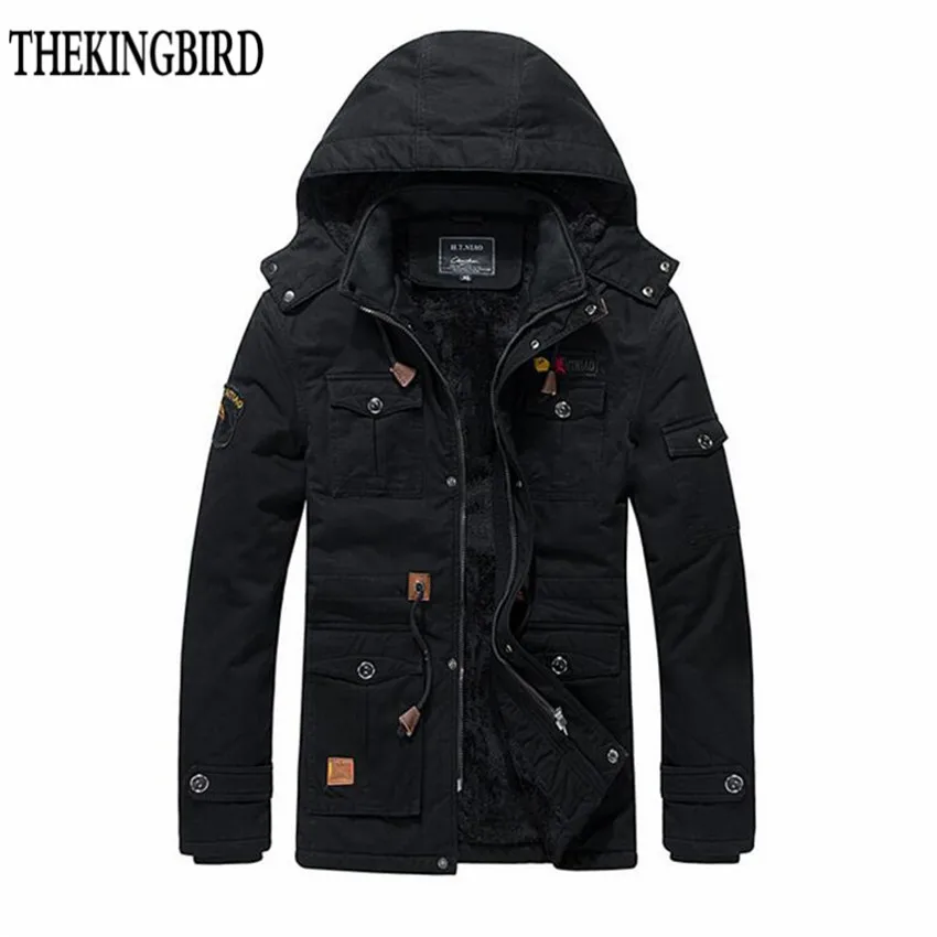 

Men's Jacket With Hood 2016 New Solid Euramerican Style Plus velvet Coat Thicken Warm Men Winter Military Jacket 4XL Army green
