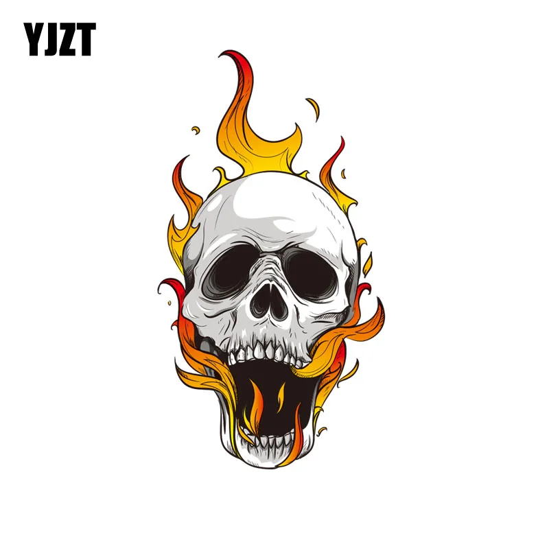 

YJZT 8CM*14.8CM Cartoon Skull and Flames PVC Motorcycle Car Sticker 11-00696