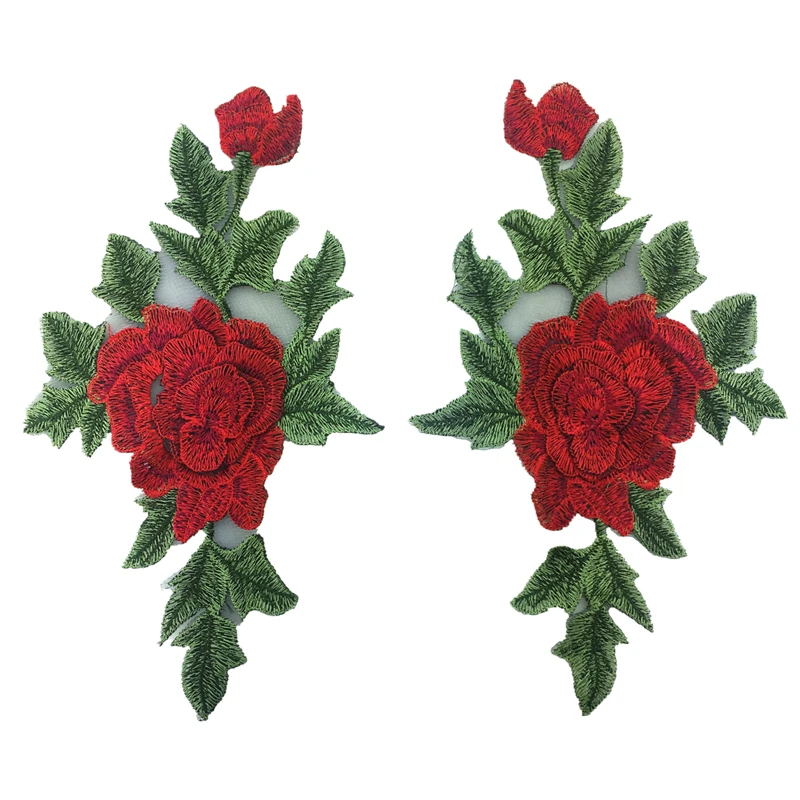

3D Rose Flowers Embroidery Patch T Shirt Press Sticker Iron On Transfers Patches for Women Dress Tops Collar 26x16cm