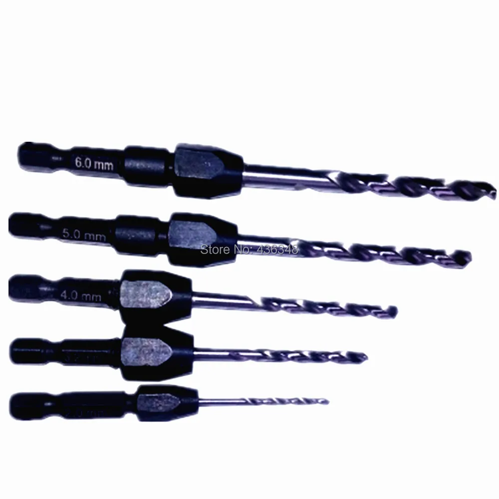 5pcs Twist Drill Bits Countersink Hex Shank Hss6542 Wood Quick Change Drill Bit