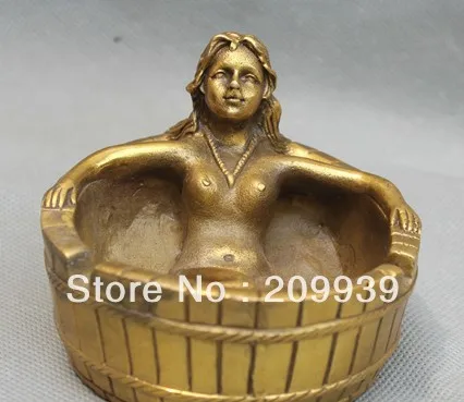 

00850 China Chinese fengshui Pure Brass Belle tub sark bathtub Ashtray A0403
