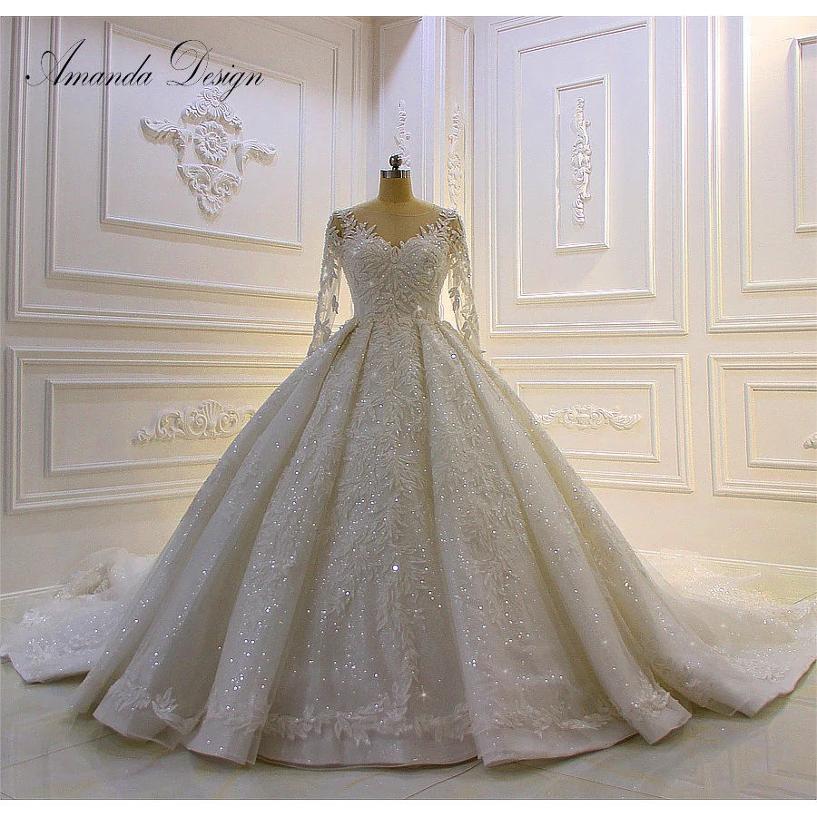 Vestido de boda de lujo impresionante con patrones de apliques de encaje,  de manga larga, diseño de Dama|Vestidos de novia| - AliExpress