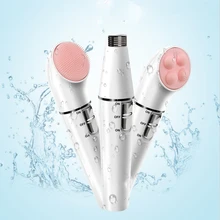 Три-в-одном Электрический инструмент для удаления волос, очиститель для женщин, многофункциональный водонепроницаемый массажер, щетка для мытья лица