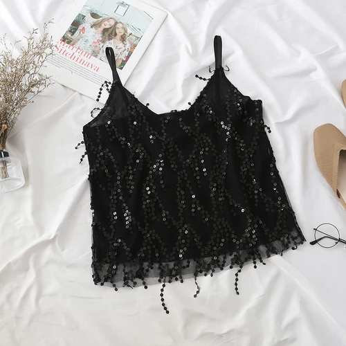 Camisola Сексуальная летняя новая мода Сексуальная космополитанская кисточка короткий пояс рубашка V воротник жилет рубашка - Цвет: Черный