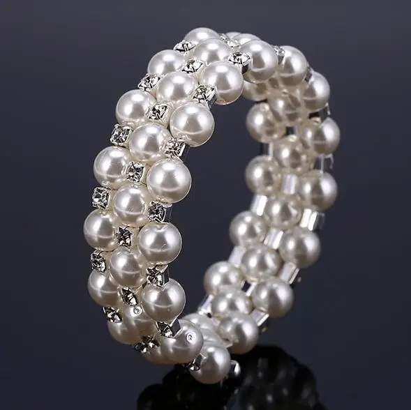 HOCOLE, модный Кристальный браслет, браслет, женская мода, свадебные ювелирные изделия, золото/серебро, стразы, браслеты для женщин - Окраска металла: 3 row pearl