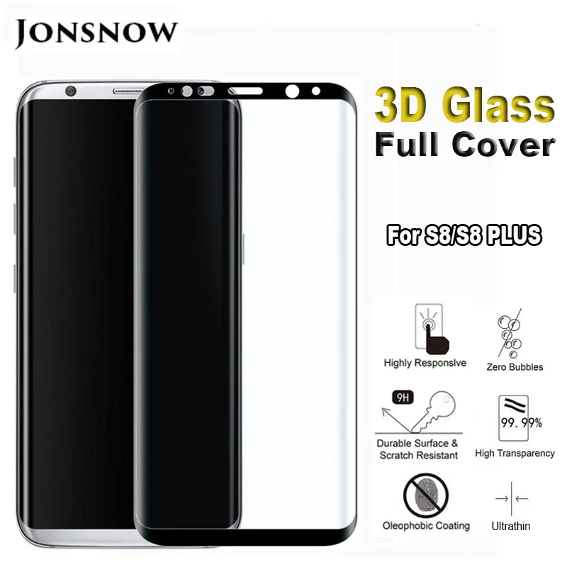 

JONSNOW 3D Curved Tempered Glass for Samsung S8 S9 Plus Screen Protector 9H Protective Hard Edge for Samsung Note 8 Note 9