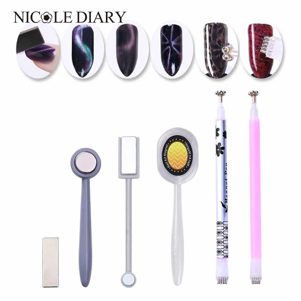 NICOLE DIARY 1 шт. магнитная палка кошачий глаз для УФ геля двухсторонняя в полоску с