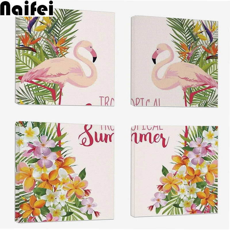 

Diy diamond painting 4pcs/set Flamingo Birds with Tropical Flowers cross stitch Diamond Embroidery Wall Art For Home Decoration