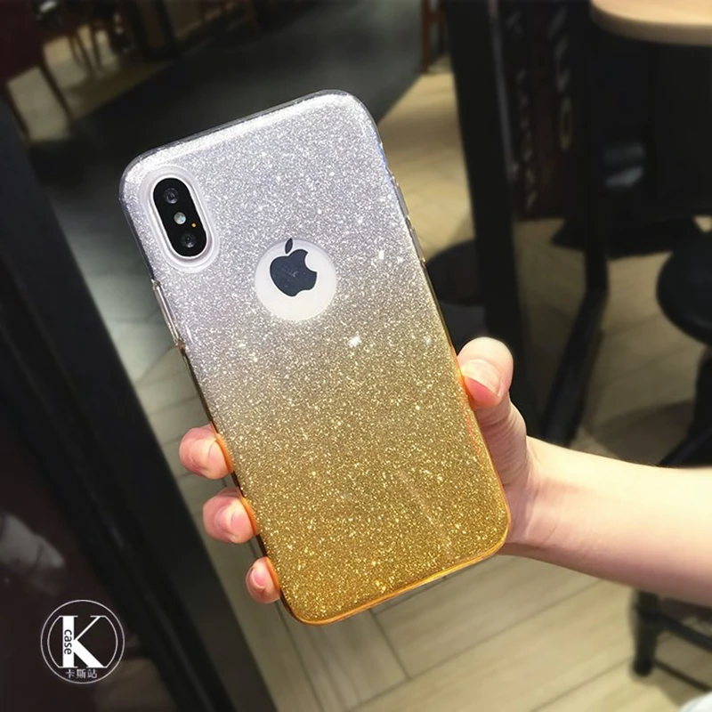 Блестящий Прозрачный мягкий чехол с градиентом для iphone 7 8 Plus XS MAX XR 10 X 5 блестящий