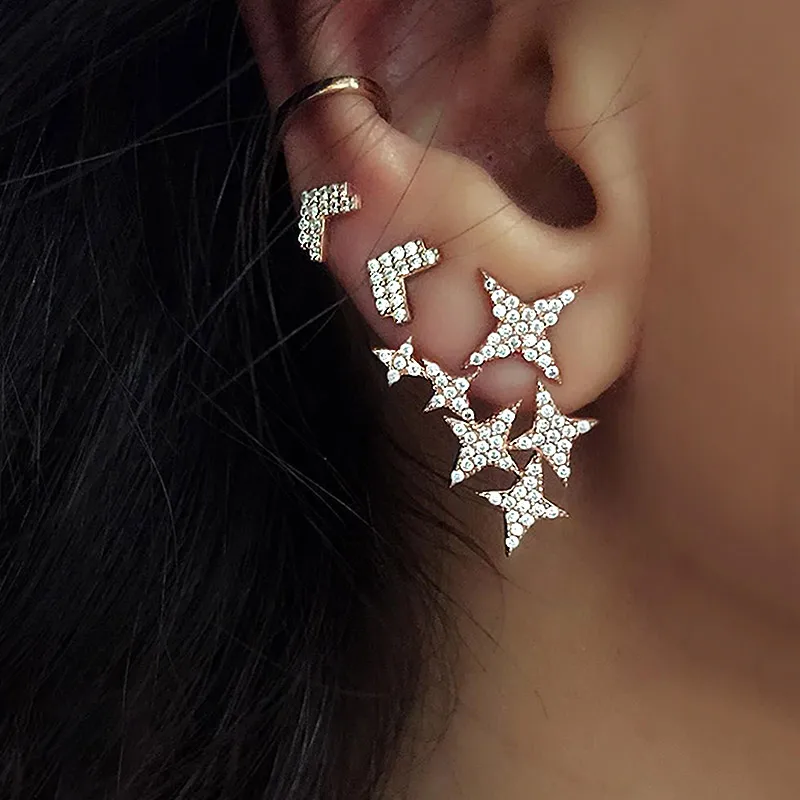 

USTAR Crystals Star Stud Earrings for women 2018 fashion jewelry Earrings set female girl Geometric Oorbellen party accessories