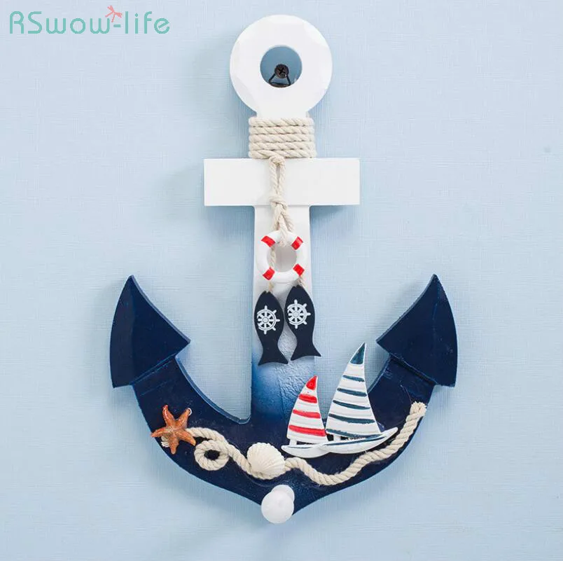 

Mediterranean Ocean Style Wooden Boat Anchor Sailboat Hook Creative Home Living Room Bedroom Bar Hanging Modern Wall Decoration