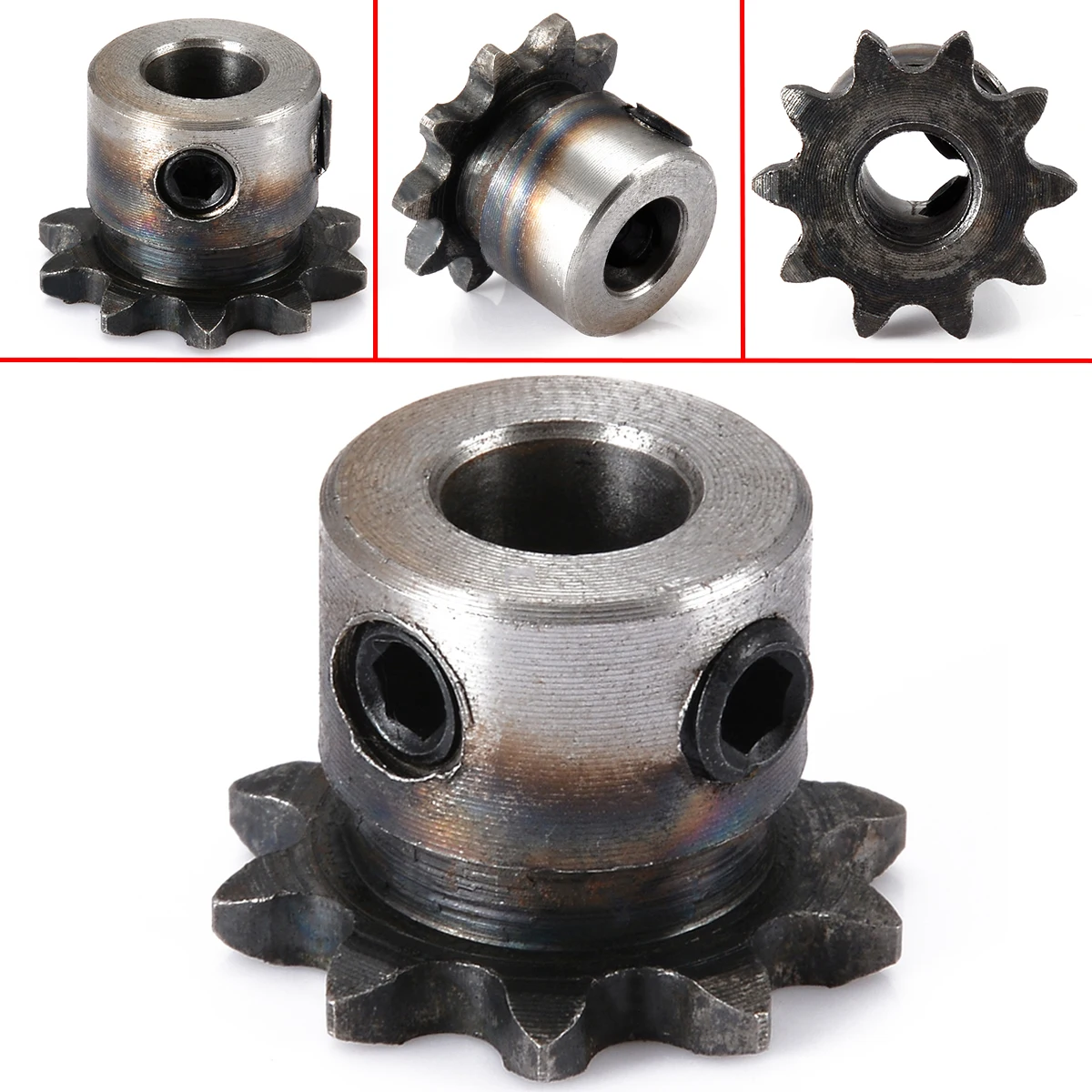 1pc 10 Teeth 10T Metal Pilot Motor Gear Roller Chain Drive Sprocket 8mm Bore Diameter 15x25mm