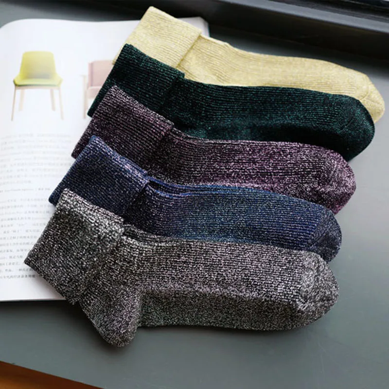 Носки женские блестящие длинные серебристые на осень/зиму|socks women winter|fashion socks