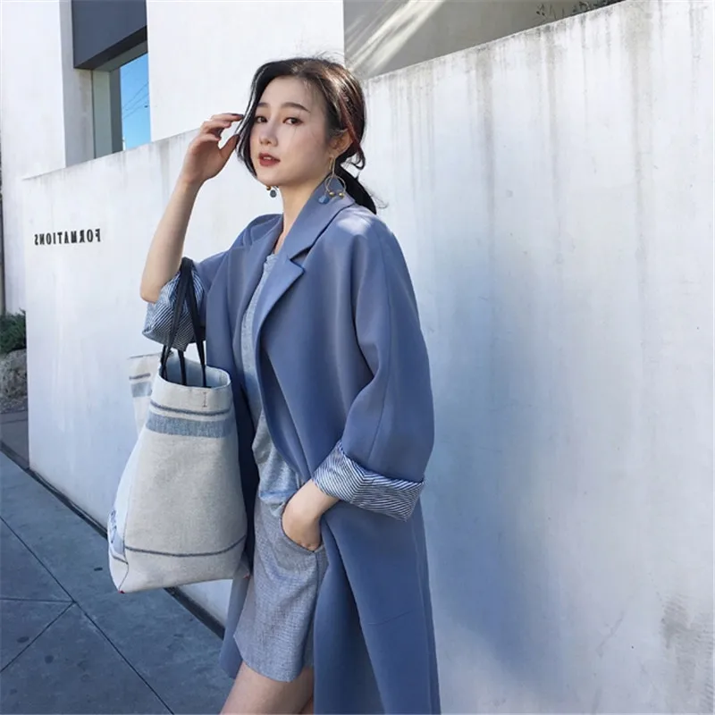 Mode Mince Manteau Kw048 Mi Haze Rétro Avec Hiver Femme Automne longue Manteaux Tranchée kahki Femmes Ceinture Solide Dame Nouvelle Blue Kulazopper qZwfxvtw