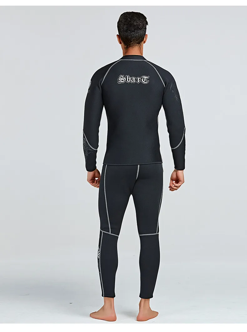 SBART 3MM Neoprene Wet suit Men's Long Sleeve Black Tops Pants Dive Suit Winter Swim Scuba Dive wet suit for cold water suit