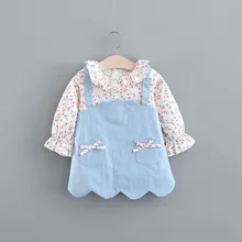 Новинка; осенне-осеннее платье для маленьких девочек с принтом; vestido infantil; весеннее платье для девочек; Детские вечерние платья в западном стиле из двух предметов; одежда в подарок