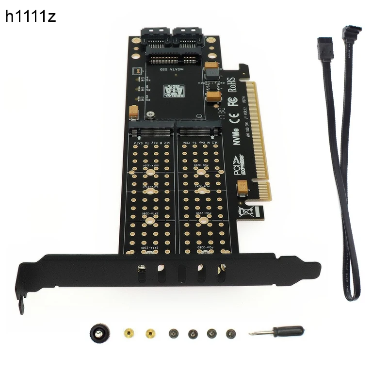 Адаптер PCIE M2 Raiser PCI E 3 0 X16 на M.2 SSD M Key B mSATA 2 x 7Pin SATA порт NVME AHCI в 1 переходная