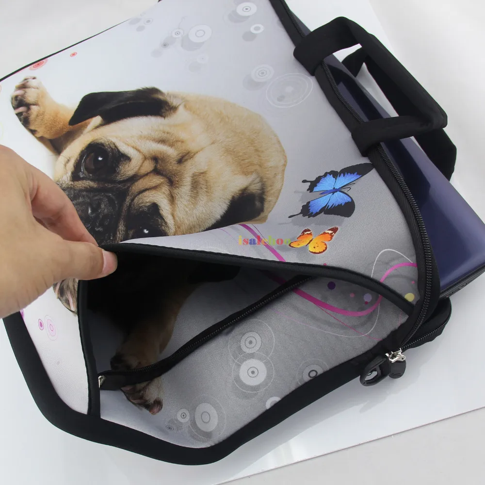 10 12 13 14.4 15 17 Inch Pug Neoprene Notebook Sleeve CaseLaptop Shoulder Bag Cover Pouch For Asus Dell Toshiba HP Drop Shipping