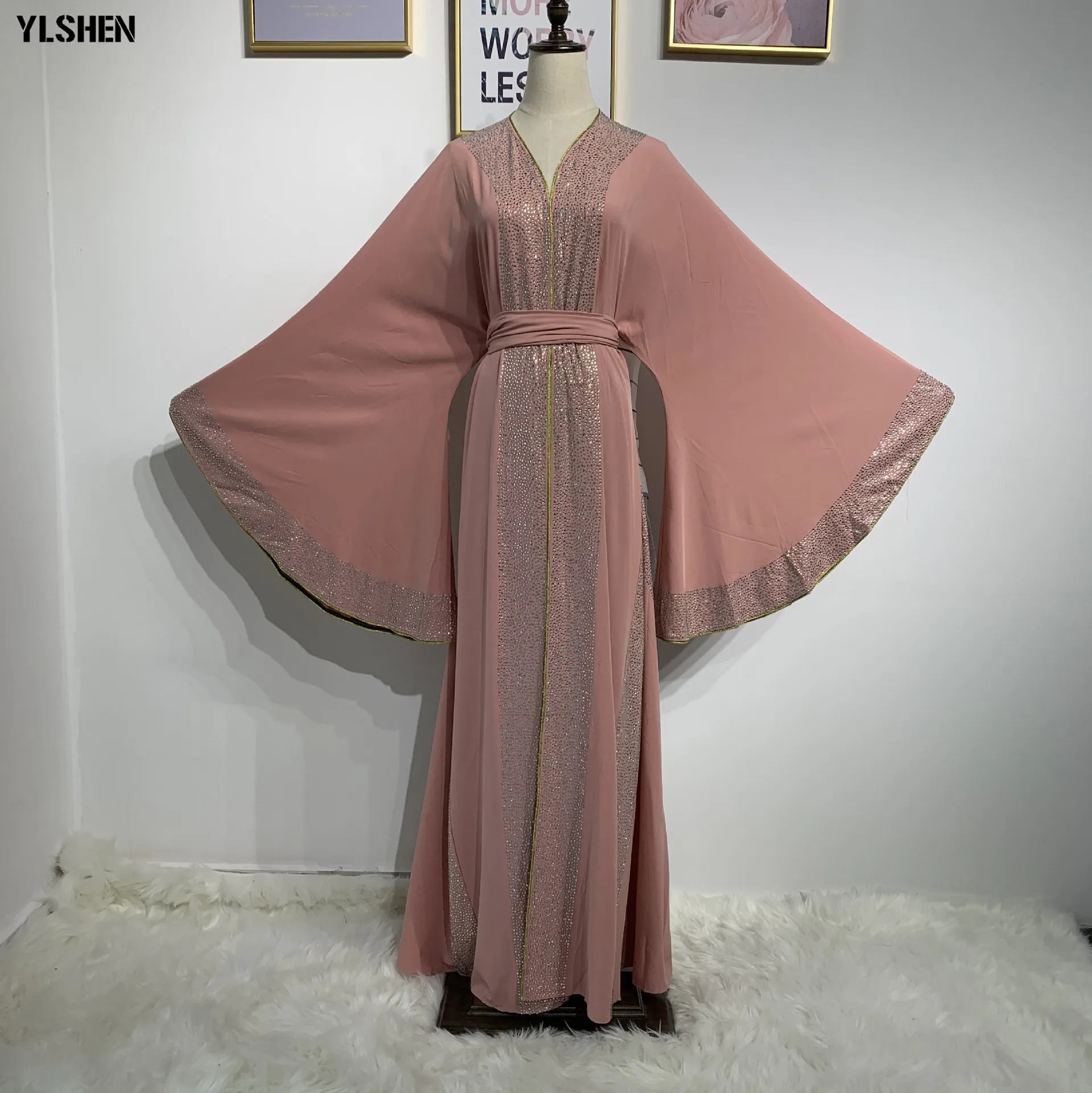 2019 роскошные бриллианты abaya Дубайский Мусульманский платье Элегантный чистый цвет Исламская одежда кардиганы восточный женский халат для