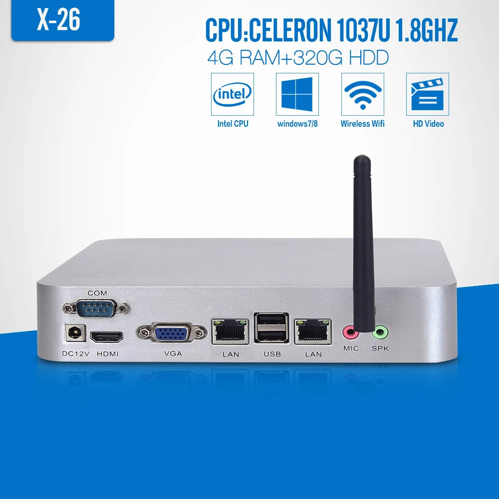  XCY Celeron C1037U Dual core Mini pc 1.8GHz HDMI+VGA 4G RAM 320G HDD+WIFI Nuc computer 