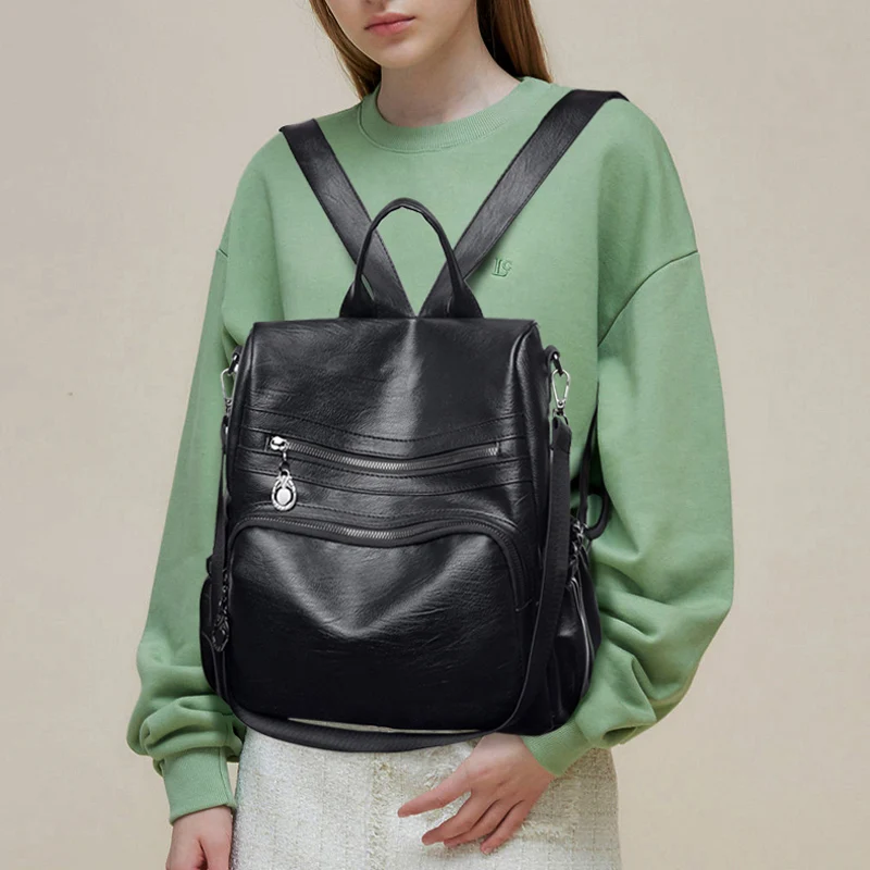 De las mujeres de la moda mochila viaje mochila de cuero de la PU bolso de hombro para las niñas adolescentes negro mochilas para mujer mochila mujer De las mujeres de la moda mochila viaje mochila de cuero de la PU bolso de hombro para las niñas adolescentes negro mochilas para mujer mochila mujer