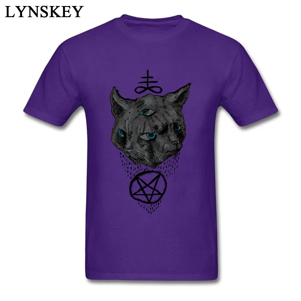 Men's Tops T Shirt Funky Funny T Shirts 100% Cotton O Neck Short Sleeve Crazy Janus Satan Cats Clothing Shirt Top Quality Janus Satan Cats purple