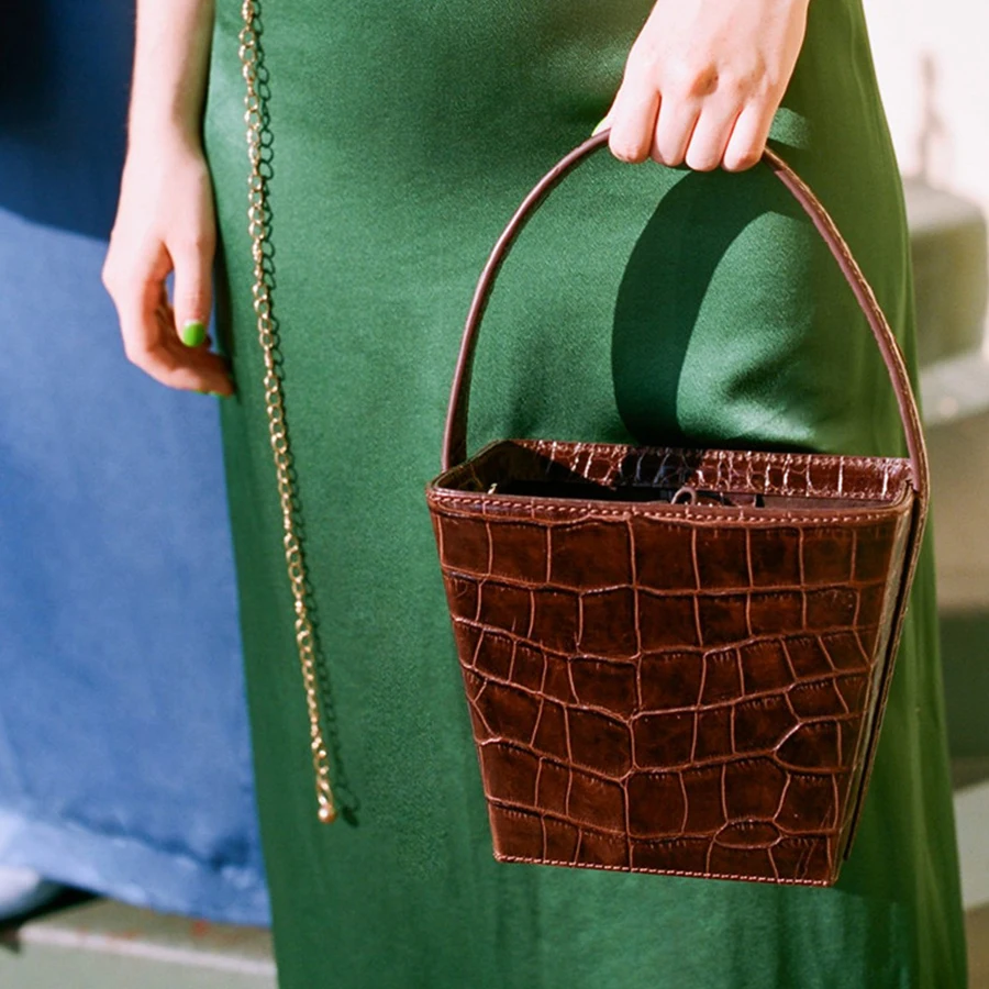 

Retro Alligator Box Chic Bucket Bags for Women Handbags Ins PU Brands Desige Large Capacity Shoulder Bags Casual Lady Clutch Sac