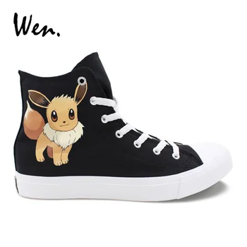 

Wen Custom Shoes Pokemon Eevee Hand Painted Canvas Cosplay Shoes Men Women Sneakers High Top Cross Straps Loafer Flat Plimsolls