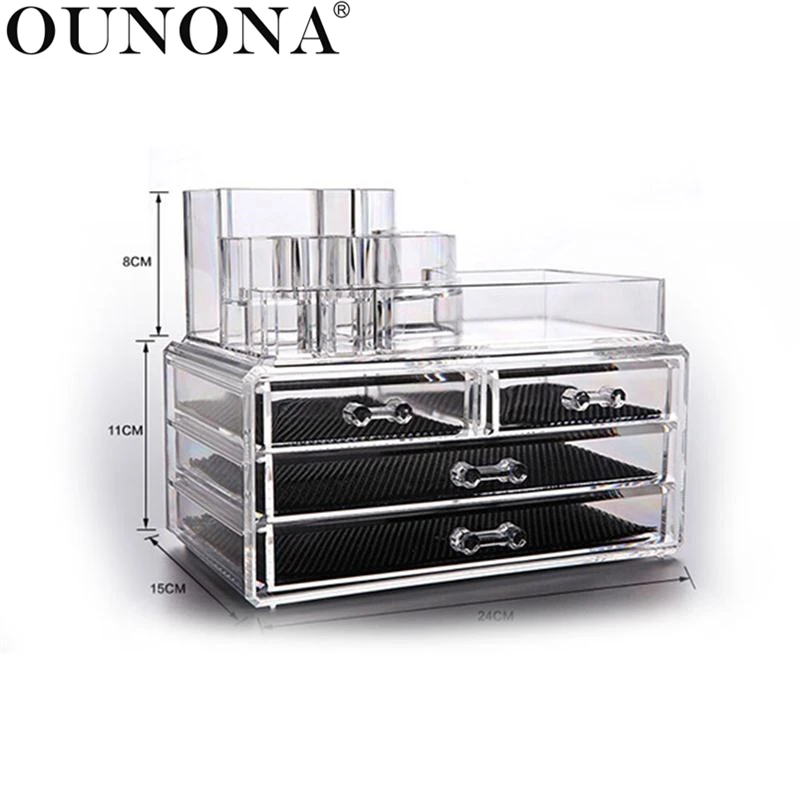

Acrylic 4-Drawer Makeup Organizer Storage Box Cosmetic Organizador de maquiagem Makeup Storage Drawers Organizer