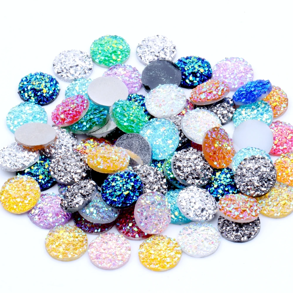 

40pcs AB Resin 12mm Ore Round Flatback Rhinestone Scrapbook DIY Wedding Ornaments Buttons Crafts