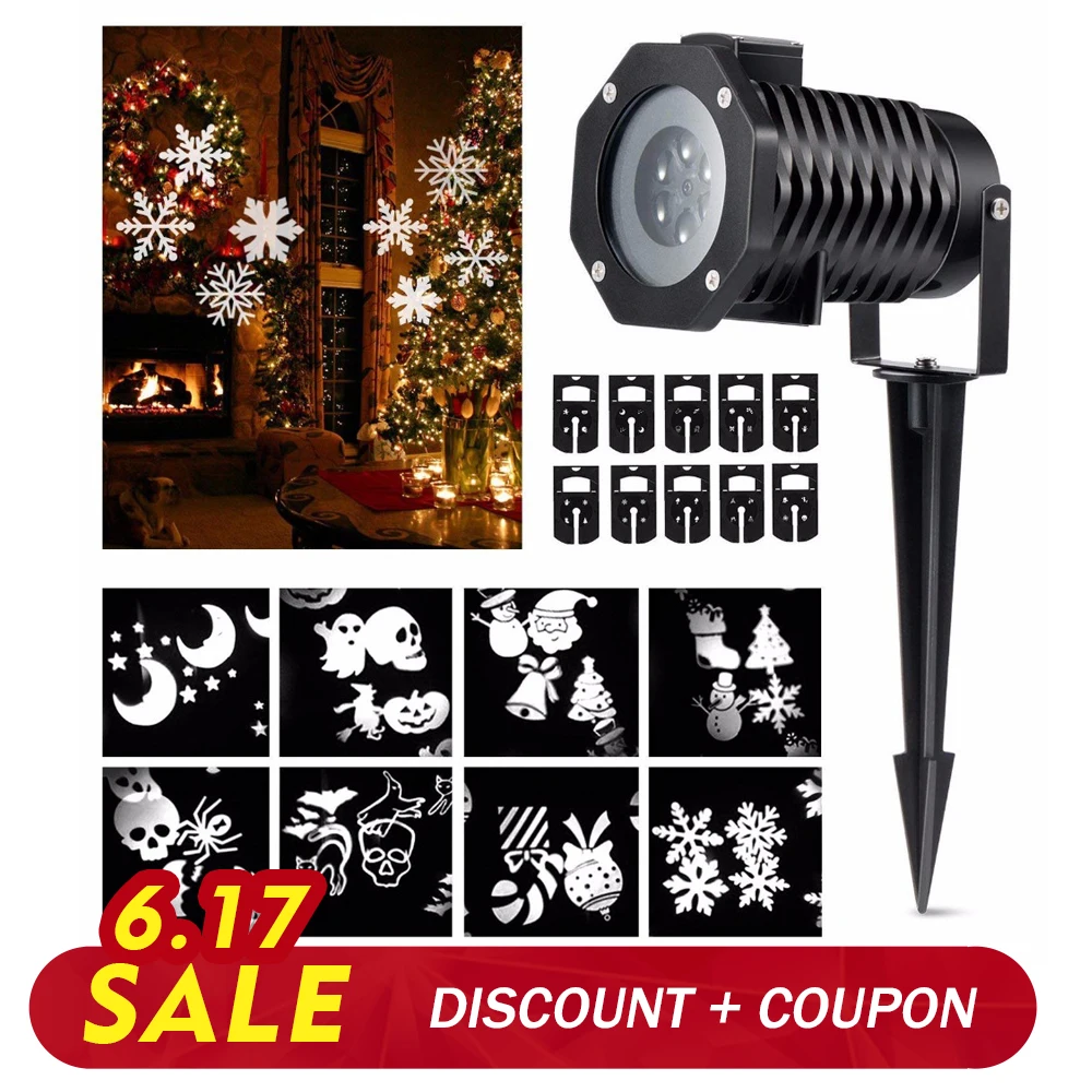 

Led Projector Light, Kohree Party Projection Lights Outdoor Light Snowflake Spotlight 10 Pattern Waterproof White