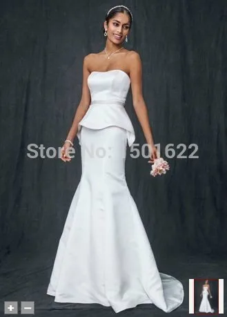 2014 free shipping Wedding Dresses vestido de noiva Floor-Length Mermaid Strapless Sleeveless Satin Beading Tank | Свадьбы и