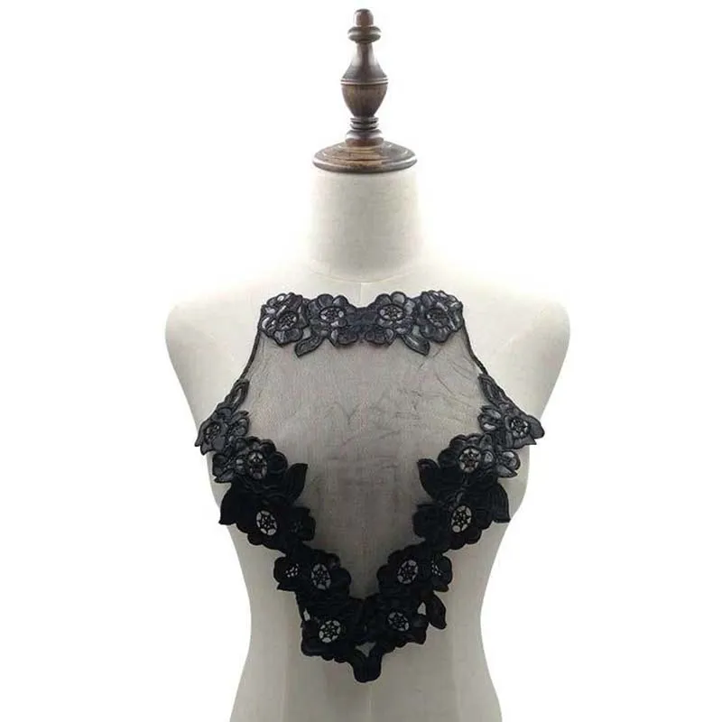 

1Pcs Black Floral Lace Neckline Neck Collar Trim Clothes Sewing Applique Embroidery Scrapbooking 28.6*33cm
