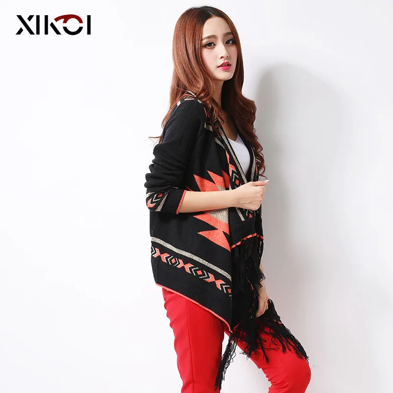 XIKOI Winter Tassel Women's Cardigans Kimono Sweater Fashion Geometric Thick Knitted Women Sweaters Casaquinho Poncho Rebeca XIKOI Winter Tassel Women's Cardigans Kimono Sweater Fashion Geometric Thick Knitted Women Sweaters Casaquinho Poncho Rebeca