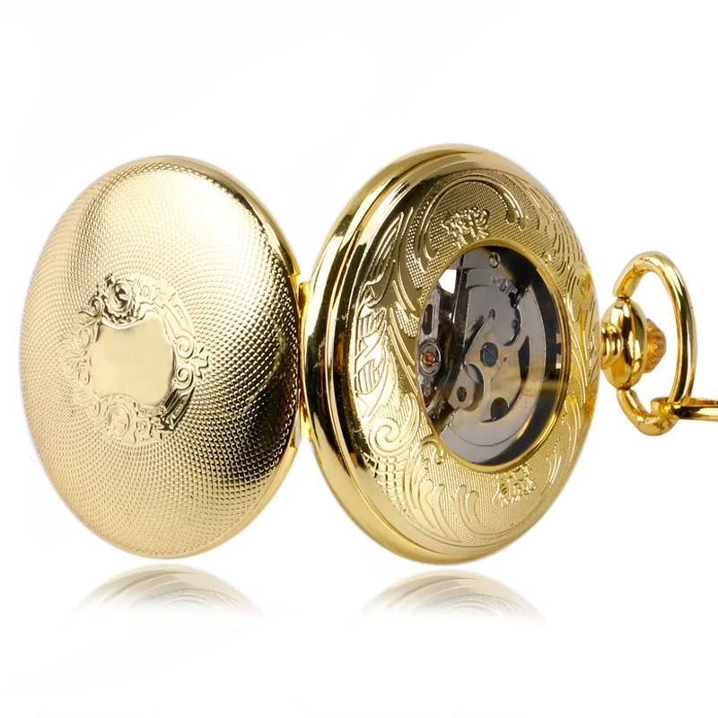 Роскошные золотые Shlied Королевский узор Mehcnaical автоматические карманные часы с 30 см цепочкой Fob часы для мужчин и женщин