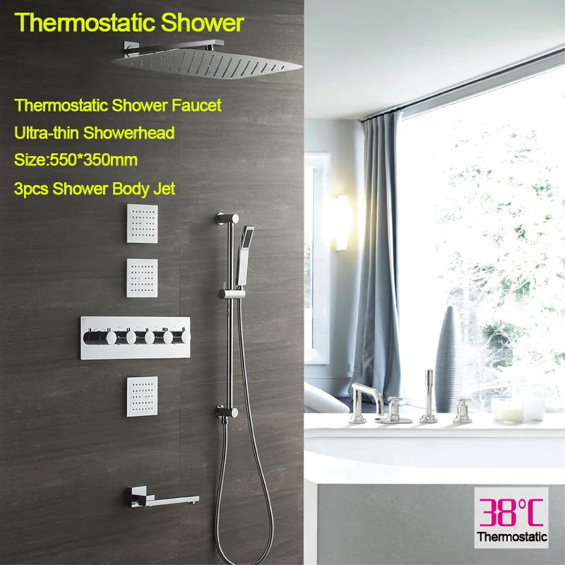 20 Inch Bathroom Rainfall Shower Head 304SUS Thermostatic Faucet Ceiling Mounted Showerheads Massage Spray Jet With Slide Bar 20 Inch Bathroom Rainfall Shower Head 304SUS Thermostatic Faucet Ceiling Mounted Showerheads Massage Spray Jet With Slide Bar