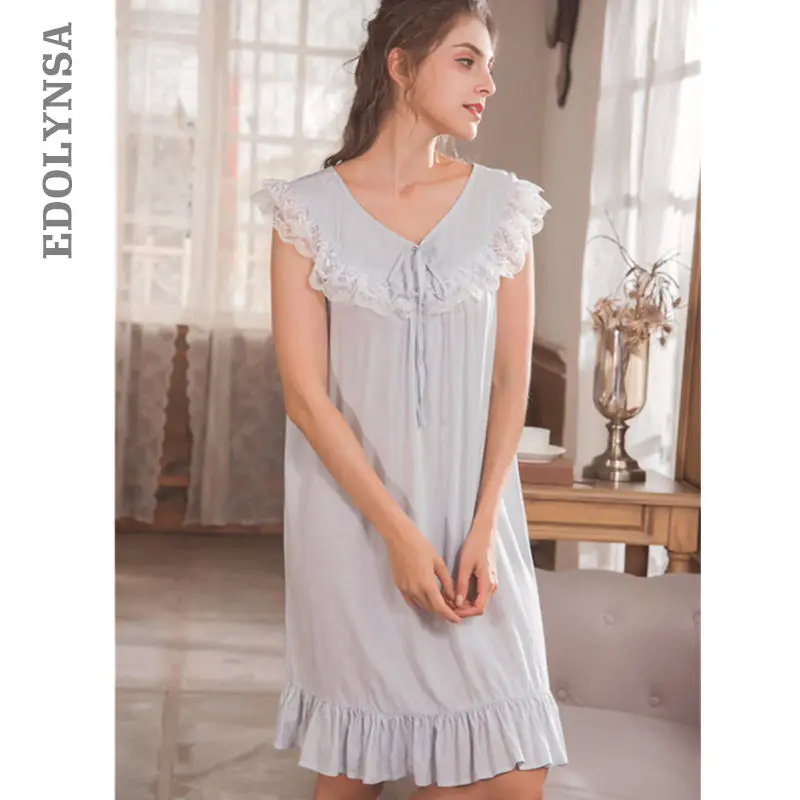 

Women Sexy Lace Lingerie Plus Size Sleepwear Leisurewear Sleepdress Summer Sleeveless Short Home Dress Cute Loose Nightgown T55