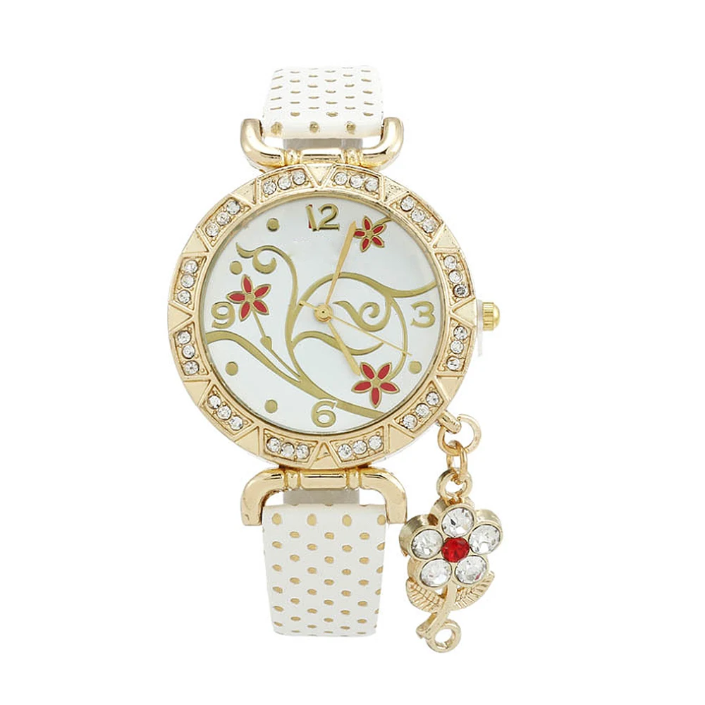 

Rhinestone Flower Bracelet Watches Women Leather Crystal Quartz Watch Gold Luxury Ladies Wrist Watch Clock Female Relojes Mujer