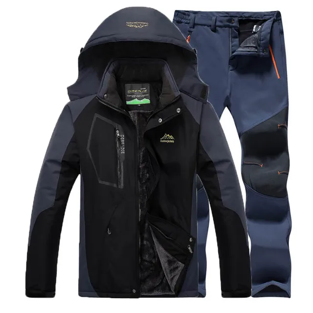 Men Fleece Outdoor Jacket Softshell Trousers Suit 5XL Camping Trekking