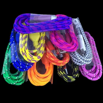 

500pcs/lot 1M 3FT fabric woven nylon Micro USB cable Accessory Bundles For Samsung S3 S4 For HTC