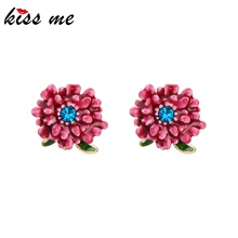 KISS ME яркий красный эмалированный цветок изысканный синий кристалл орнамент серьги гвоздики для женщин золотой цвет сплав серьги новые аксессуары