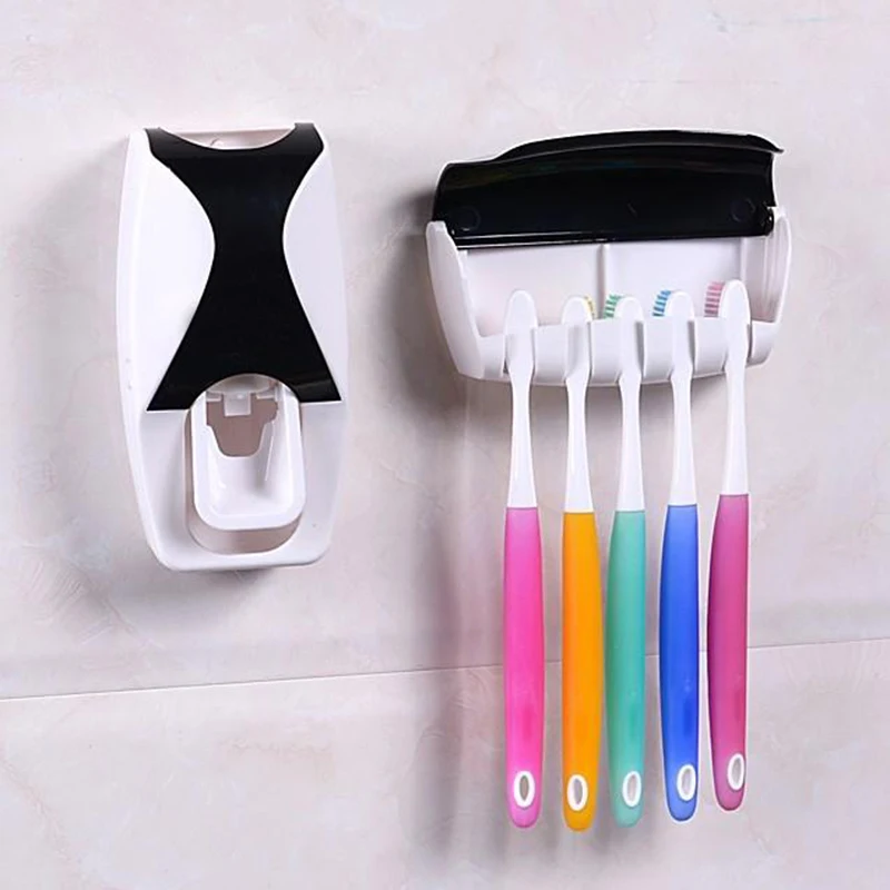 

Creative Automatic Toothpaste Dispenser 5 Toothbrush Holder Squeezer Plastic Lazy Bathroom Shelves Bathing Accessories